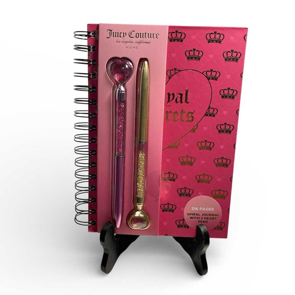 Juicy Couture Pink Gold Crown Embossed Journal with 2 Heart Pens NWT **